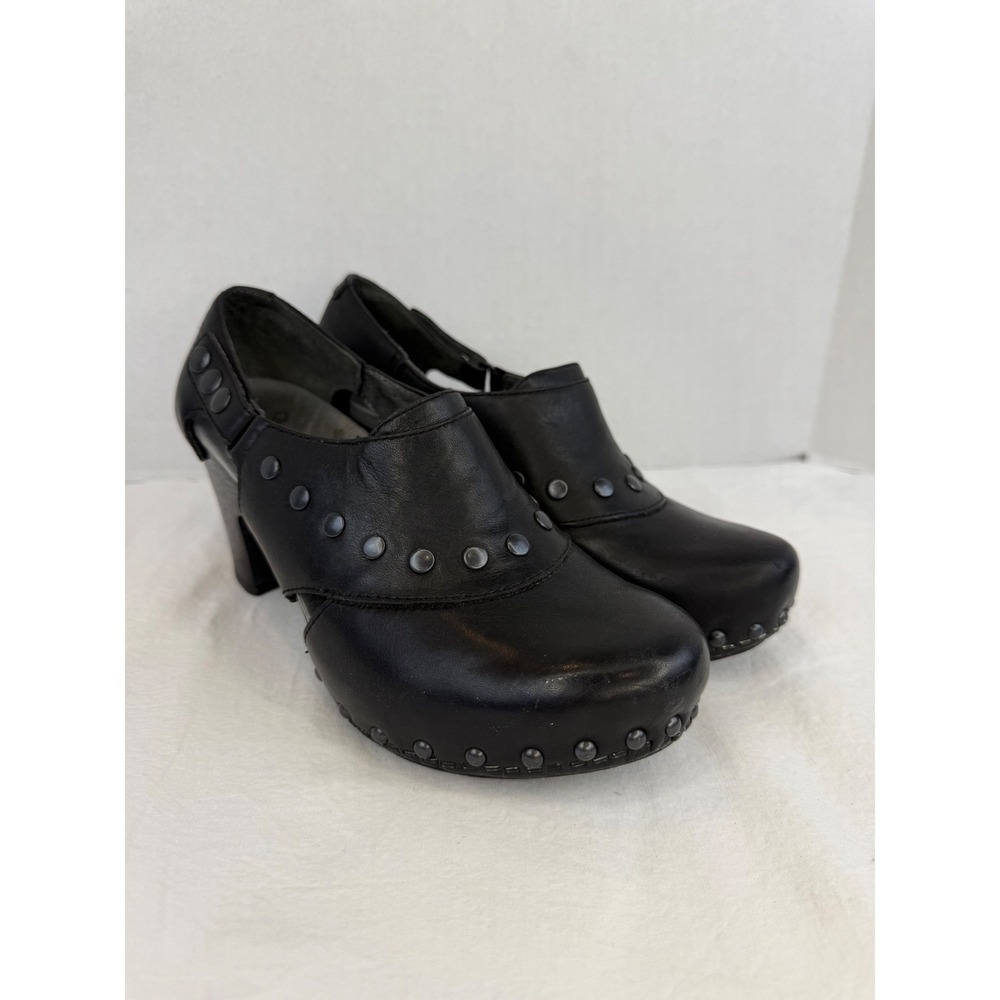 Dansko Ryder Black Leather Studded Slingback Clog Heels Size 37